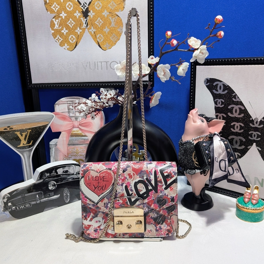 Furla Limited Edition Graffiti Leather Mini Metropolis Xbody Bag - LOVE HEART -